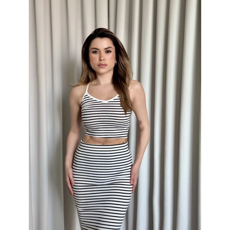 Çizgili etek crop takım Çizgili etek crop takım