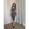 Çizgili etek crop takım Çizgili etek crop takım