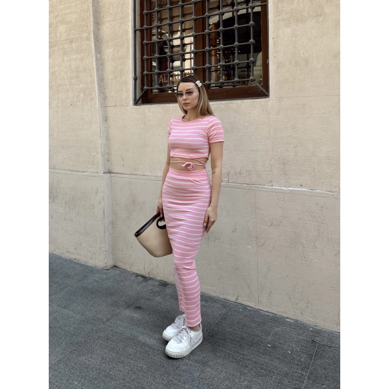 Çizgili etekli takım pembe s3609 Çizgili etekli takım pembe s3609