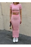 Çizgili Etekli Takım Pembe S3609