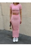 Çizgili Etekli Takım Pembe S3609