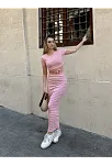 Çizgili Etekli Takım Pembe S3609