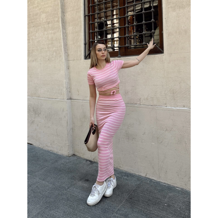Çizgili etekli takım pembe s3609 Çizgili etekli takım pembe s3609