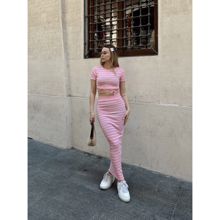 Çizgili etekli takım pembe s3609 Çizgili etekli takım pembe s3609