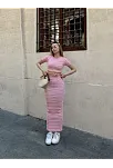 Çizgili Etekli Takım Pembe S3609