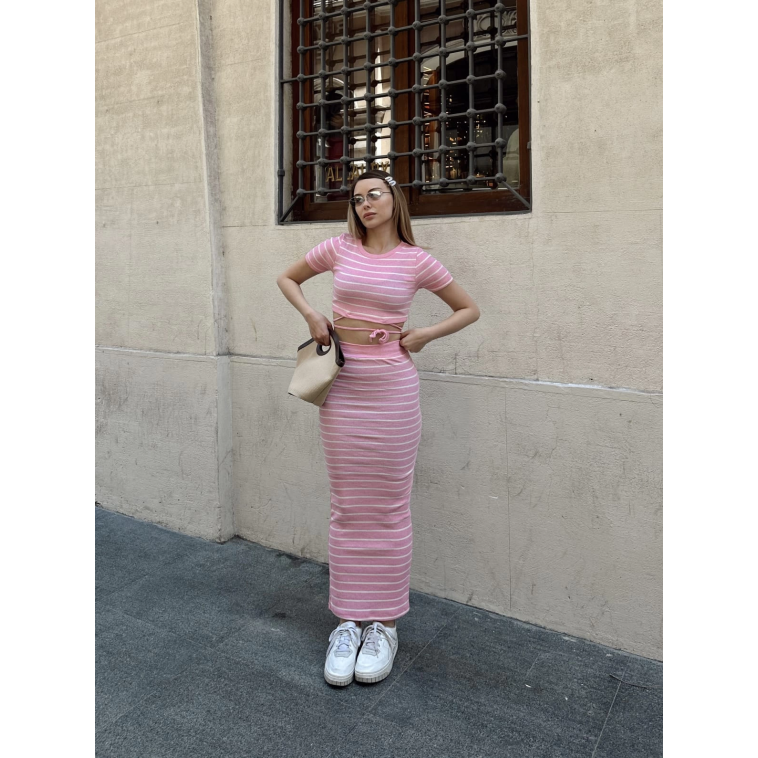 Çizgili etekli takım pembe s3609 Çizgili etekli takım pembe s3609