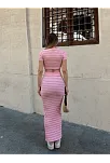 Çizgili Etekli Takım Pembe S3609