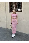 Çizgili Etekli Takım Pembe S3609