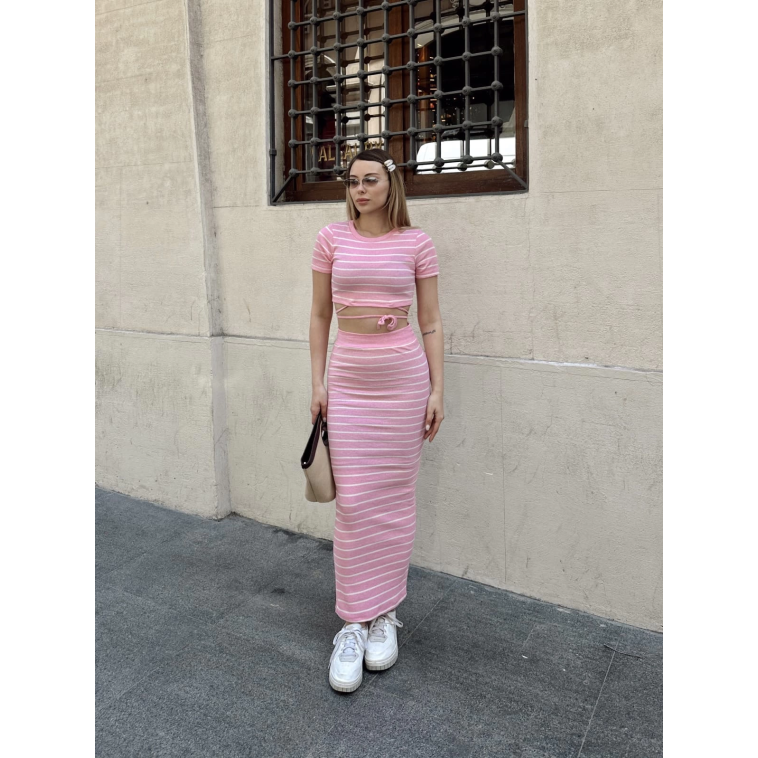 Çizgili etekli takım pembe s3609 Çizgili etekli takım pembe s3609