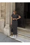 Çizgili Etekli Takım Siyah S3609