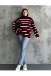 Çizgili İspanyol Kol Triko Boğazlı Kahve Beyaz Elf