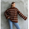 Çizgili ispanyol kol triko boğazlı kahve beyaz elf Çizgili ispanyol kol triko boğazlı kahve beyaz elf