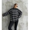 Çizgili ispanyol kol triko boğazlı kazak antrasit elf Çizgili ispanyol kol triko boğazlı kazak antrasit elf