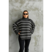 Çizgili ispanyol kol triko boğazlı kazak antrasit elf Çizgili ispanyol kol triko boğazlı kazak antrasit elf