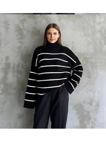 Çizgili ispanyol kol triko boğazlı kazak siyah elf Çizgili ispanyol kol triko boğazlı kazak siyah elf