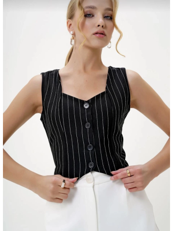 Çizgili krep düğmeli yelek siyah s3395 Çizgili krep düğmeli yelek siyah s3395