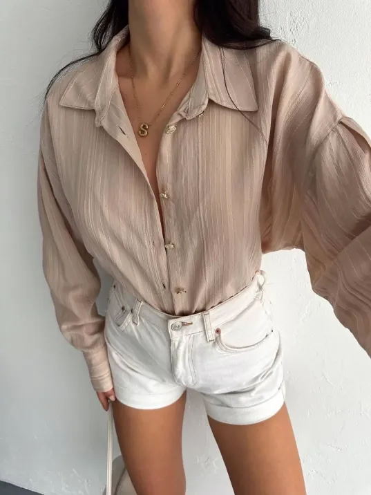 Çizgili Oversize Gömlek Çizgili Oversize Gömlek