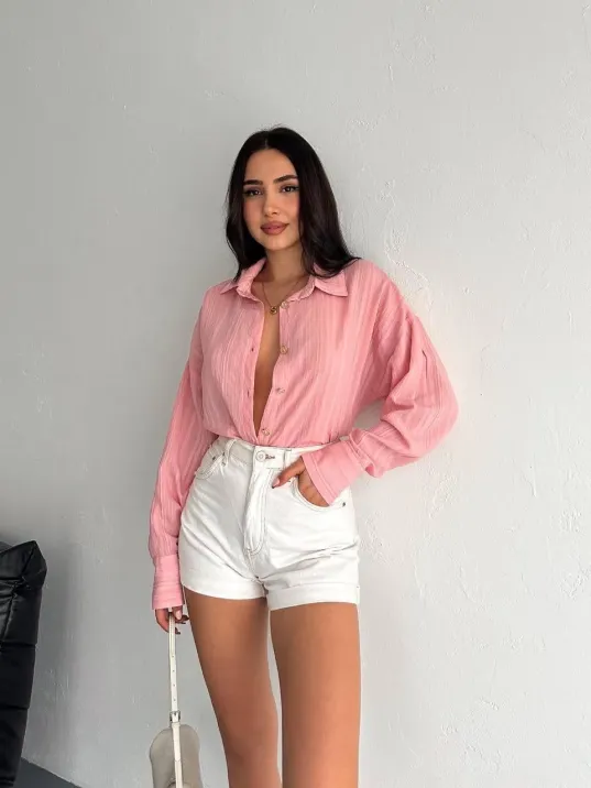 Çizgili Oversize Gömlek Çizgili Oversize Gömlek