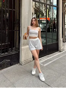 Çizgili Şortlu Takım Gri S3978