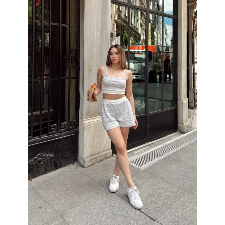Çizgili şortlu takım gri s3978 Çizgili şortlu takım gri s3978