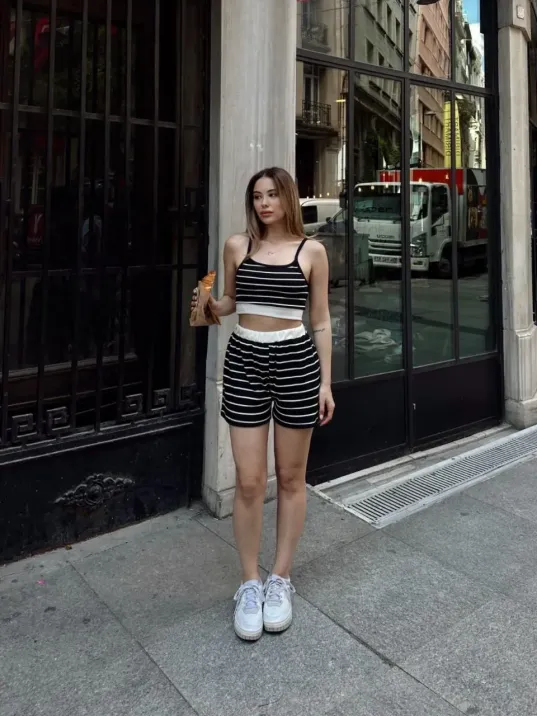 Çizgili Şortlu Takım Siyah S3978