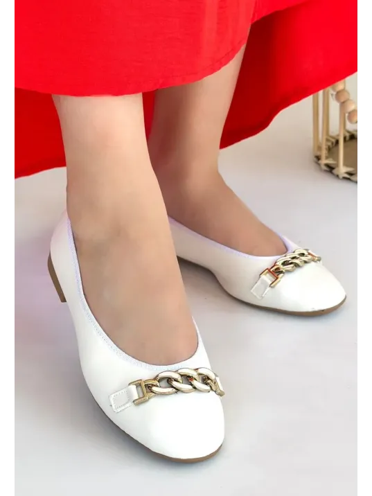 Cleo Beyaz Cilt Babet Ayakkabı Cleo Beyaz Cilt Babet Ayakkabı