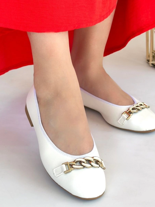 Cleo Beyaz Cilt Babet Ayakkabı Cleo Beyaz Cilt Babet Ayakkabı