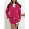 Çok düğmeli kemerli yüksek kaliteli astarlı ceket fuşya os255859