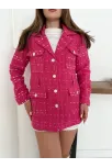 Çok Düğmeli Kemerli Yüksek Kaliteli Astarlı Ceket Fuşya Os255859