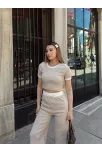Crop Pantolon Biyeli Takım Bej