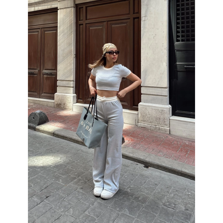 Crop pantolon biyeli takım gri Crop pantolon biyeli takım gri