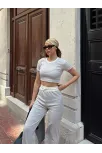Crop Pantolon Biyeli Takım Gri