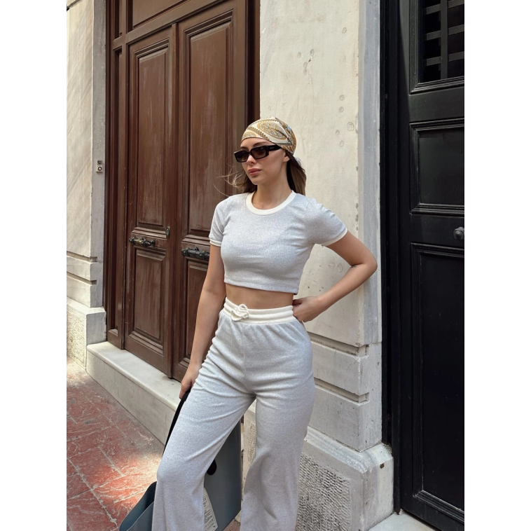 Crop pantolon biyeli takım gri Crop pantolon biyeli takım gri