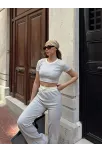 Crop Pantolon Biyeli Takım Gri
