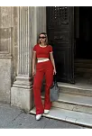 Crop Pantolon Biyeli Takım Kırmızı