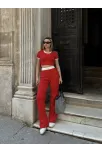 Crop Pantolon Biyeli Takım Kırmızı