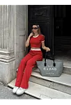 Crop Pantolon Biyeli Takım Kırmızı