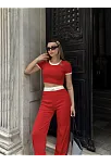 Crop Pantolon Biyeli Takım Kırmızı