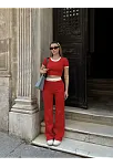 Crop Pantolon Biyeli Takım Kırmızı