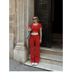 Crop pantolon biyeli takım kırmızı Crop pantolon biyeli takım kırmızı