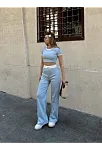 Crop Pantolon Biyeli Takım Mavi