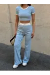 Crop Pantolon Biyeli Takım Mavi