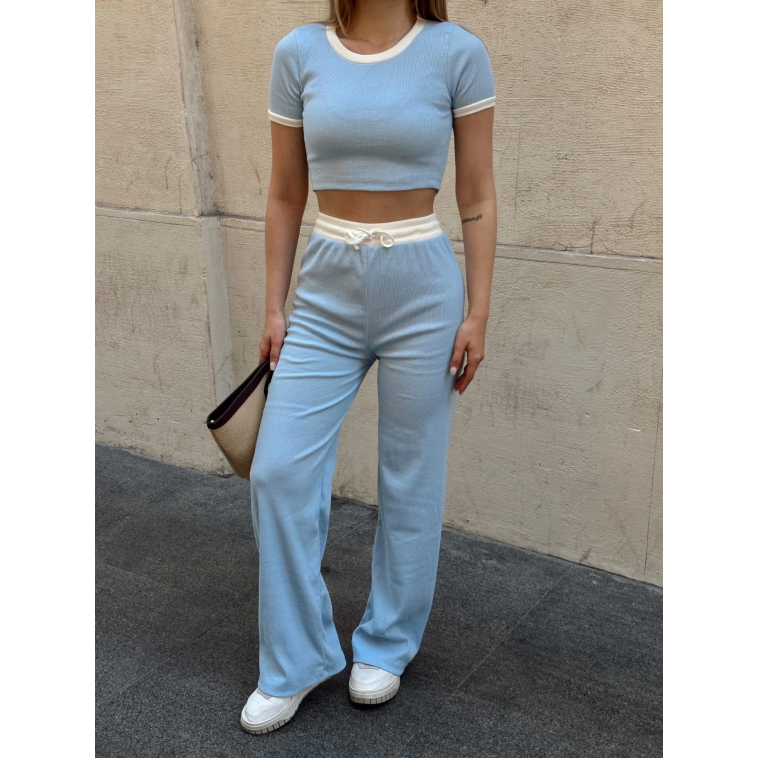 Crop pantolon biyeli takım mavi Crop pantolon biyeli takım mavi