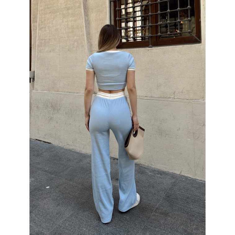 Crop pantolon biyeli takım mavi Crop pantolon biyeli takım mavi