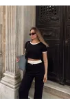 Crop Pantolon Biyeli Takım Siyah