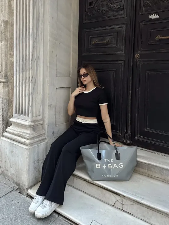 Crop Pantolon Biyeli Takım Siyah