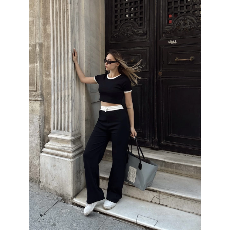 Crop pantolon biyeli takım siyah Crop pantolon biyeli takım siyah
