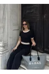 Crop Pantolon Biyeli Takım Siyah