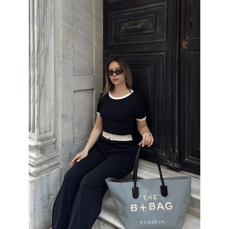 Crop pantolon biyeli takım siyah Crop pantolon biyeli takım siyah