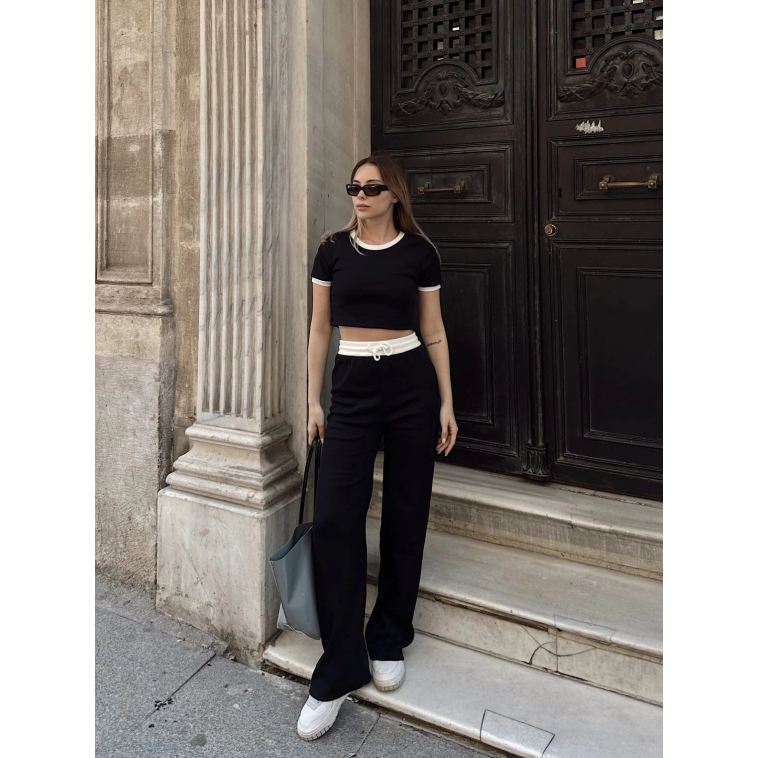 Crop pantolon biyeli takım siyah Crop pantolon biyeli takım siyah